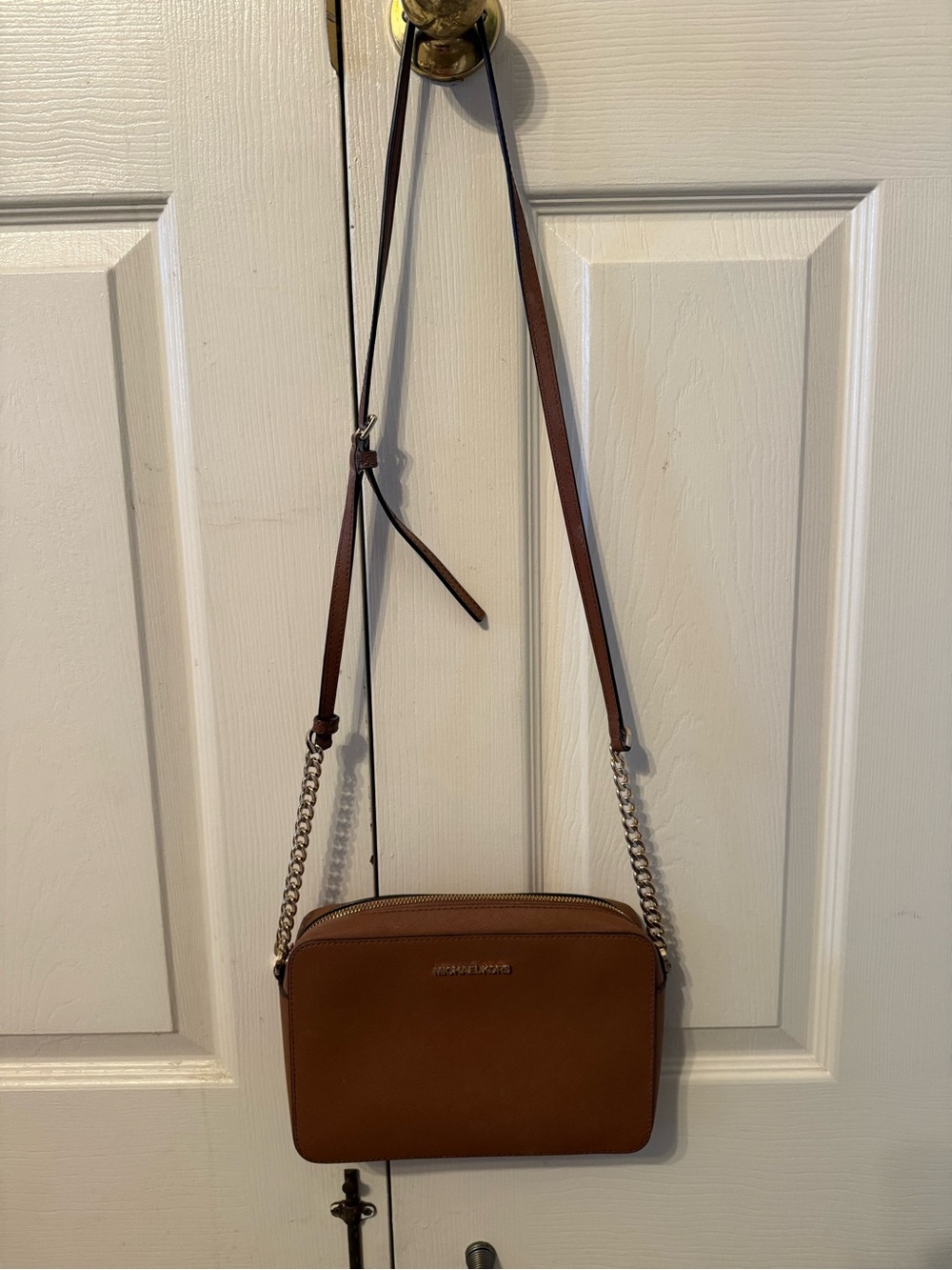 Michael Kors Tan Brown Leather Crossbody with Chain Strap
